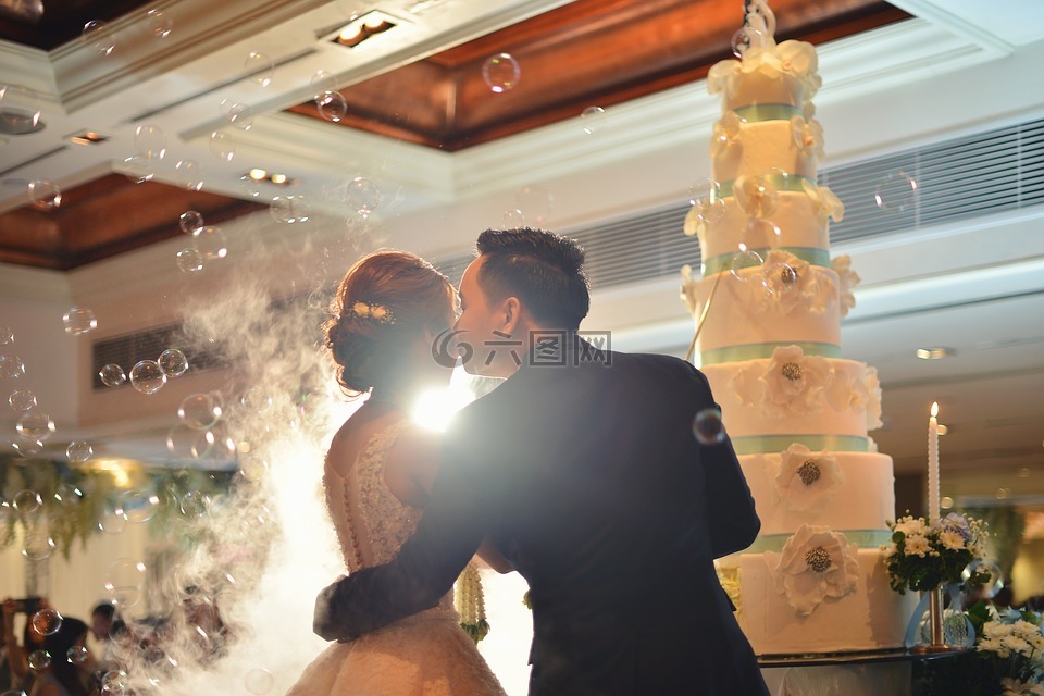 婚礼,夫妇,婚礼蛋糕