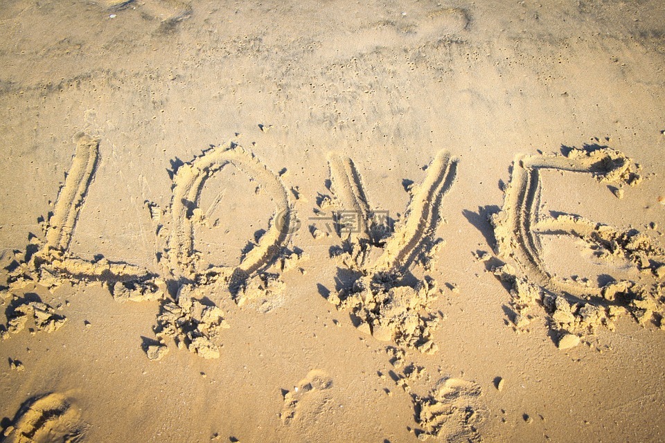 爱,海滩,字
