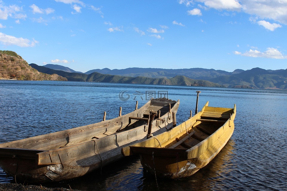 夫妻船,泸沽湖,风景