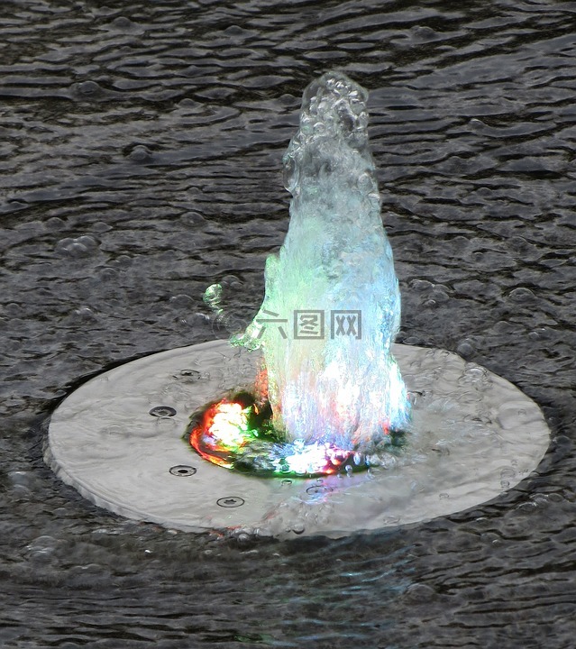 喷泉,水,灯