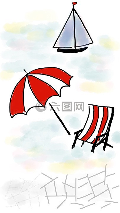 海滩,夏天,遮阳伞