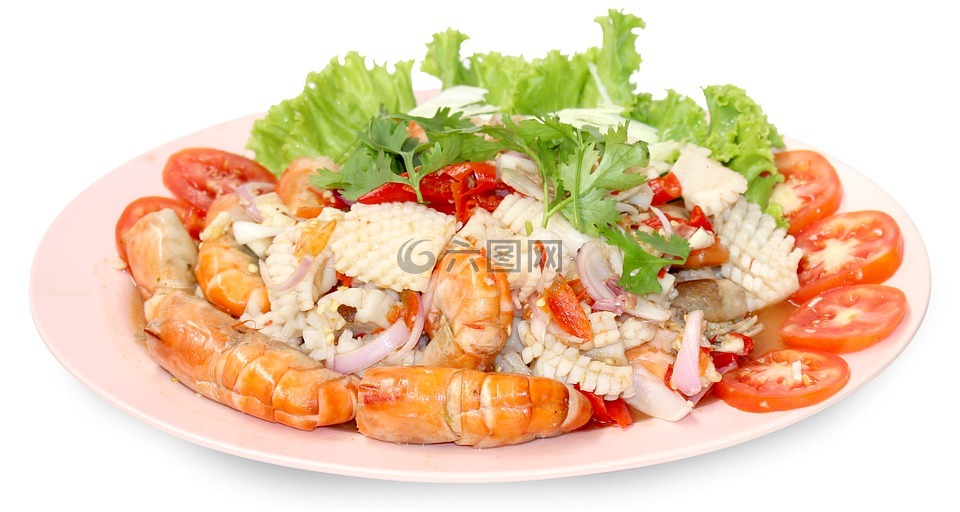 thaifood,辛辣的海鲜沙拉,沙拉