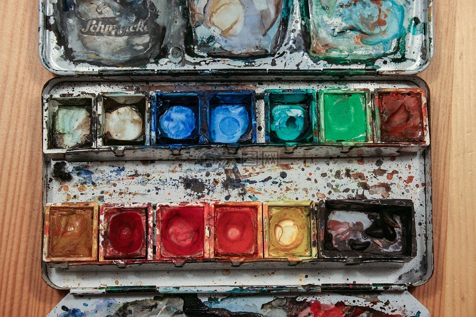 颜色,漆盒,水彩画
