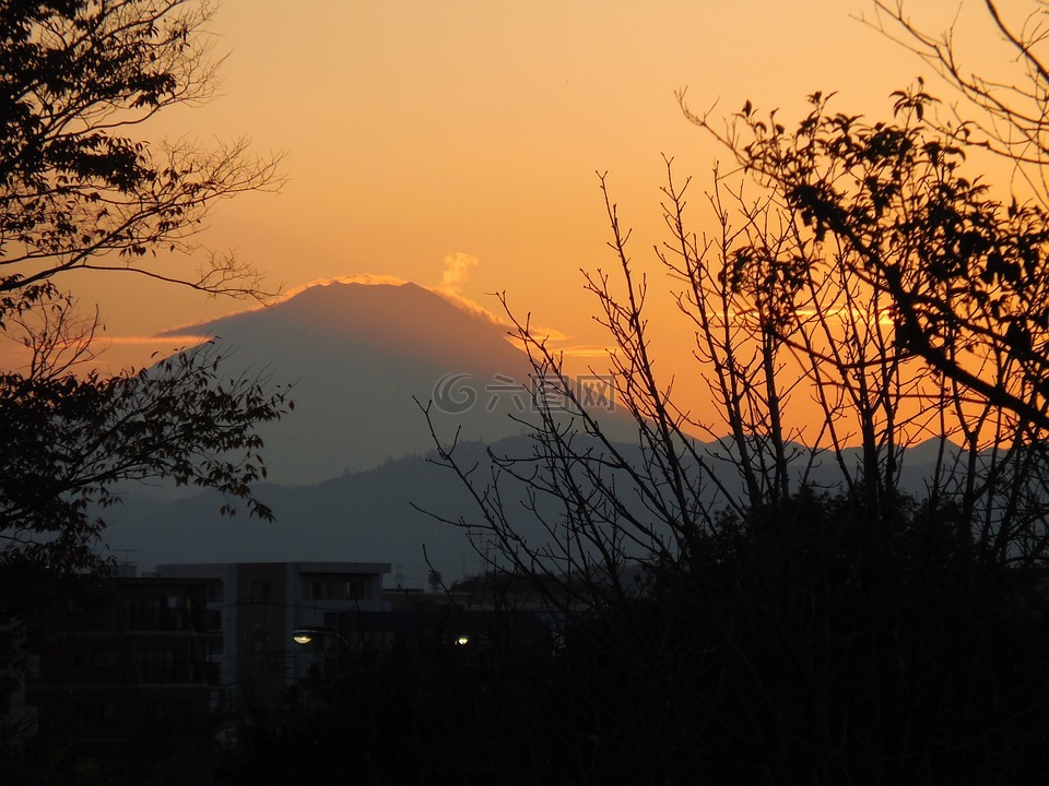 日本,富士山,日落