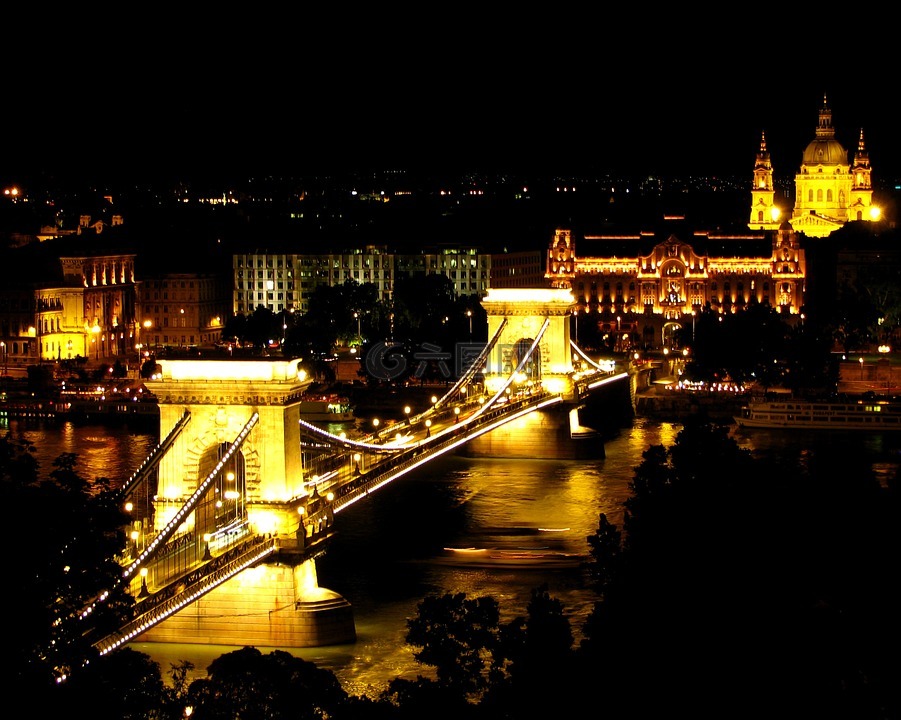 布达佩斯,铁索桥,夜