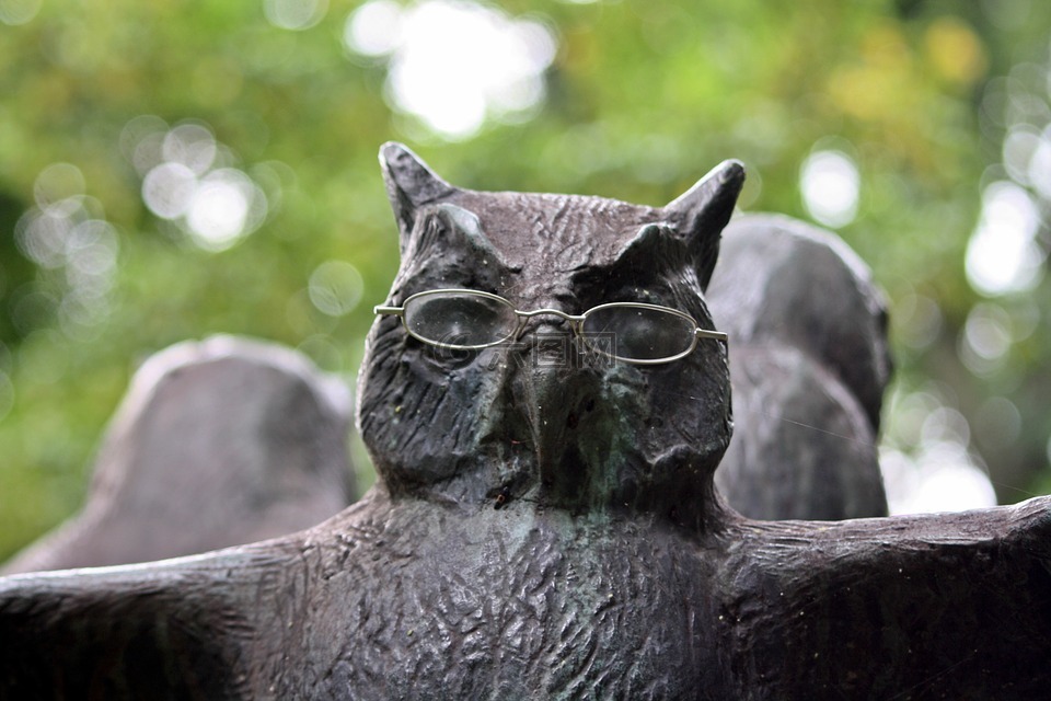 猫头鹰,雕塑,在公园里散步