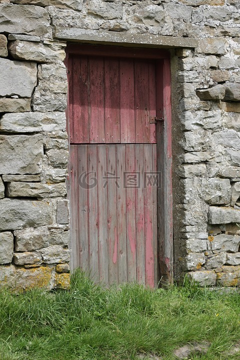 门,红色,石