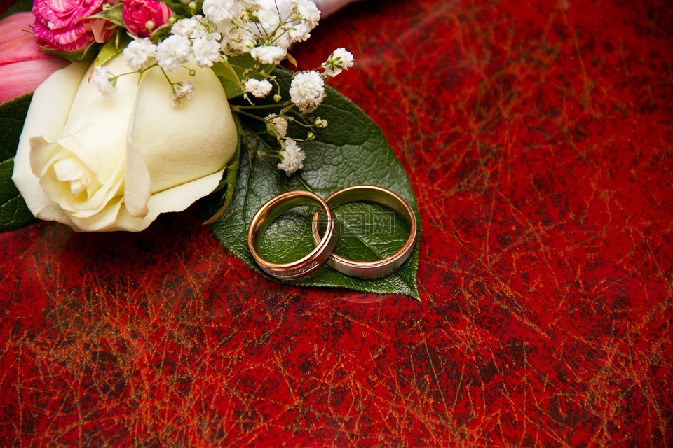 订婚,圆环,鲜花