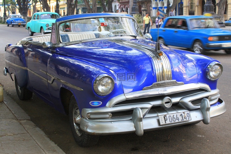 古巴,汽车,蓝色