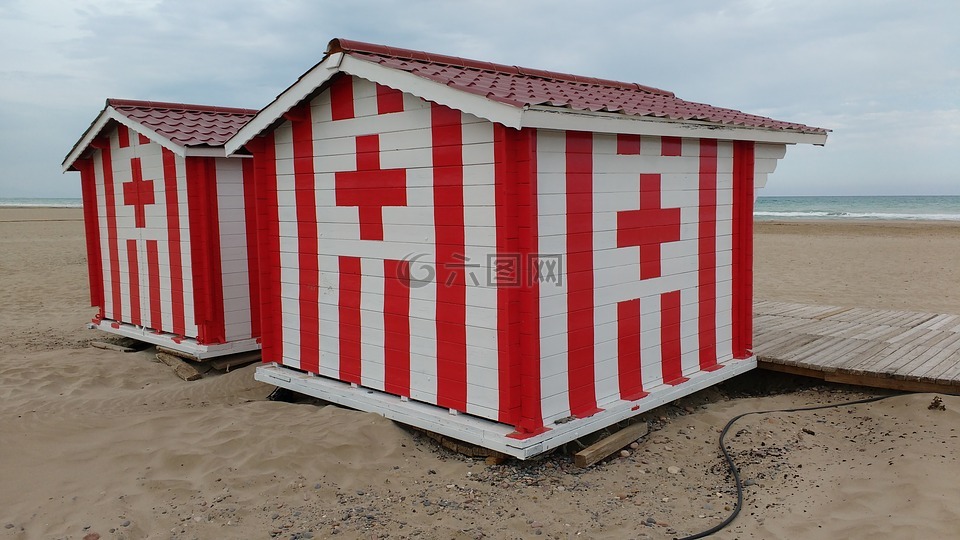展位,海滩,红十字会