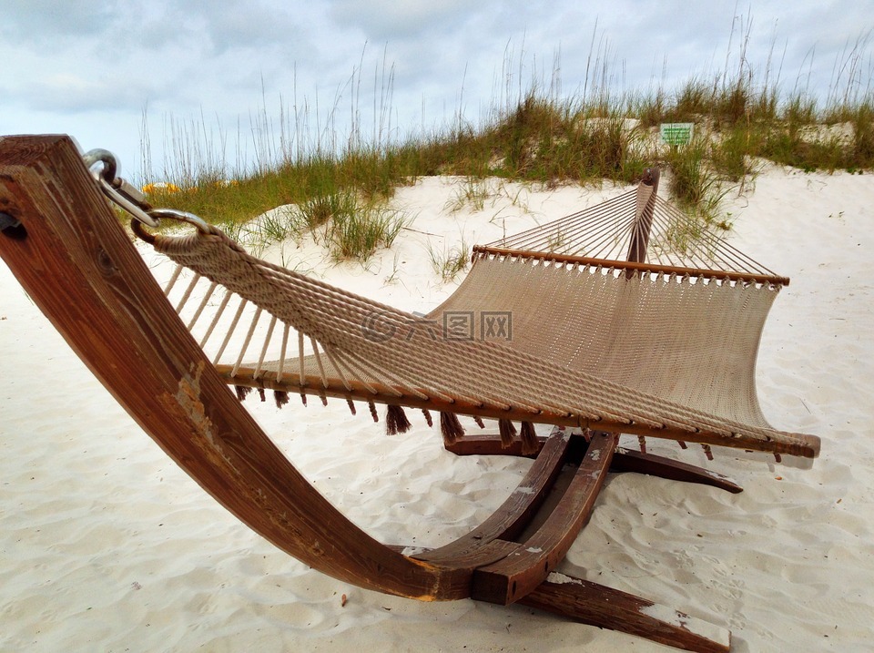 海滩,椅子,吊床