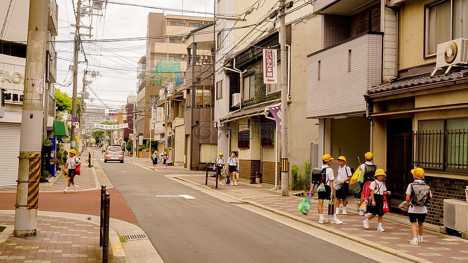 小学生,街道,日本
