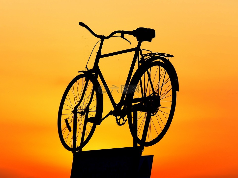 自行车,日落,天空