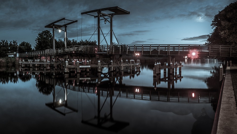 桥,晚上,荷兰