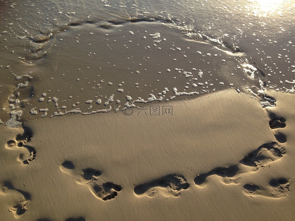 沙,足迹,水