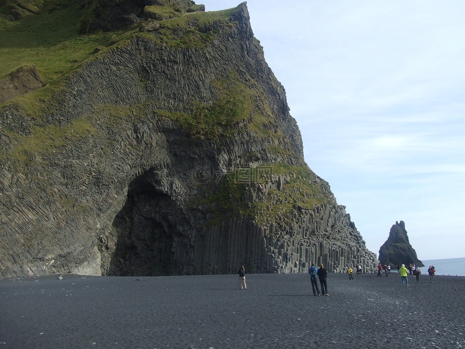 冰岛,黑沙滩,黑色的石头