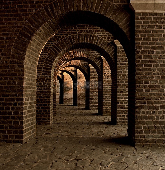 拱形的地窖,隧道,拱门
