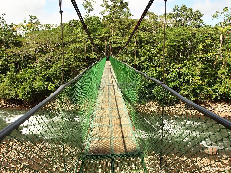 吊桥,哥斯达黎加,水