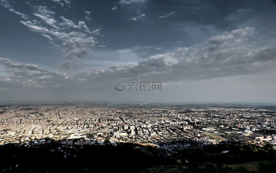 城市,全景图,英寸