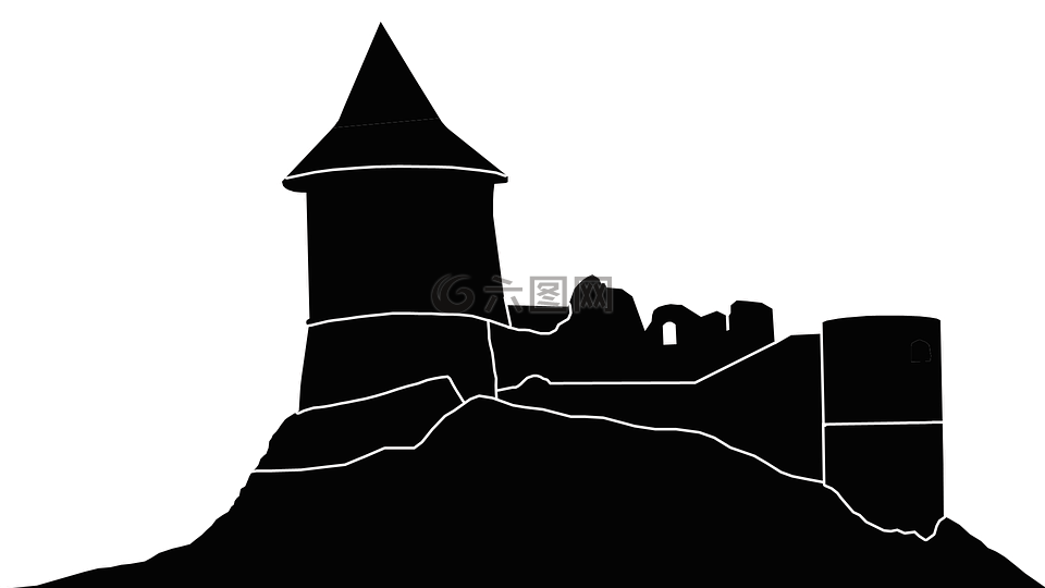 剪影,城堡,中世纪的城堡