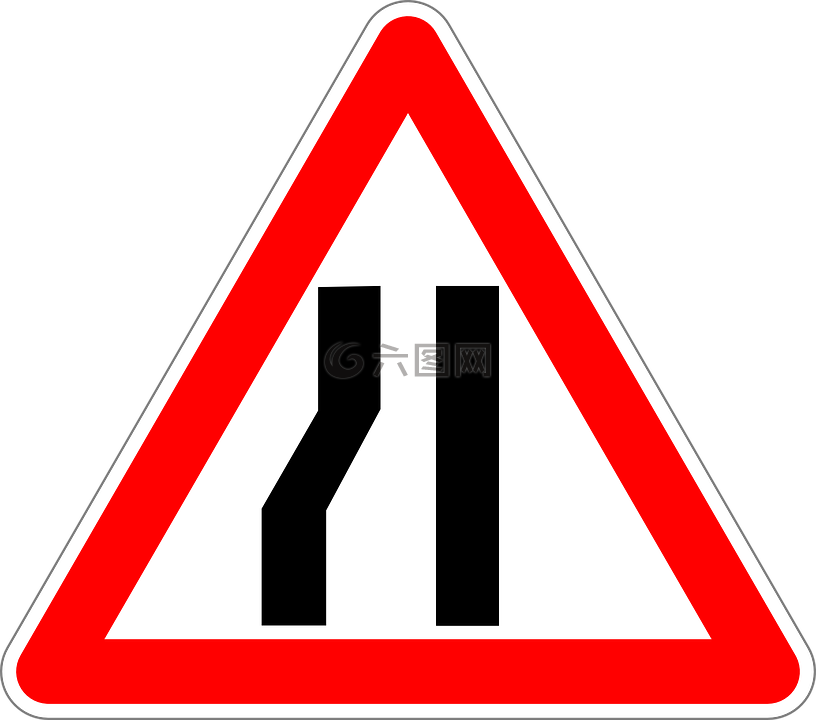 路面狭窄左,交通标志,迹象