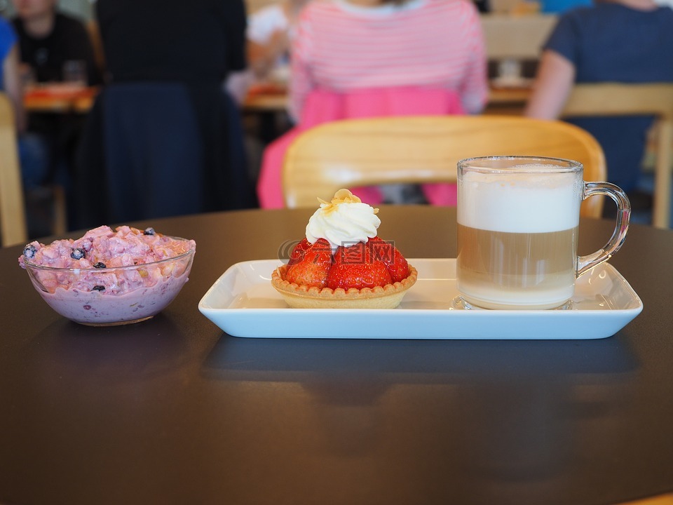甜点,咖啡,草莓蛋糕