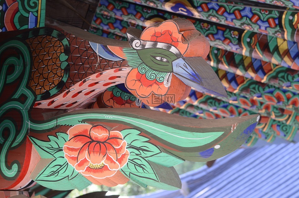 寺廟,牆飾,屋簷