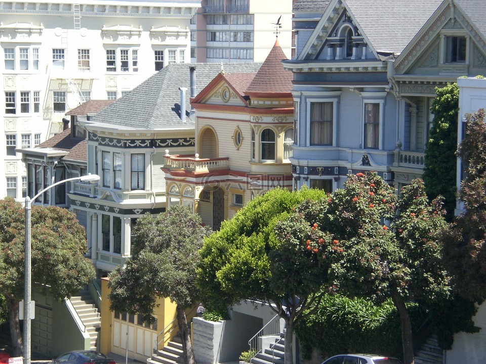 维多利亚时代的房子,彩绘仕女,旧金山