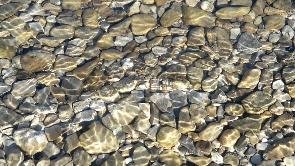 河床,鹅卵石,波