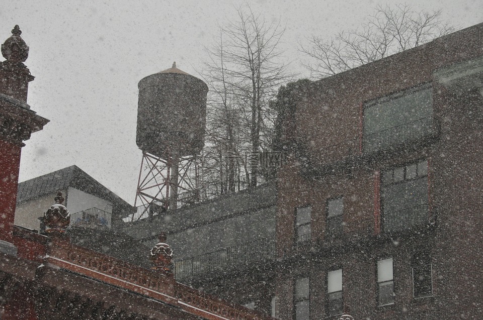 水塔,雪,降雪