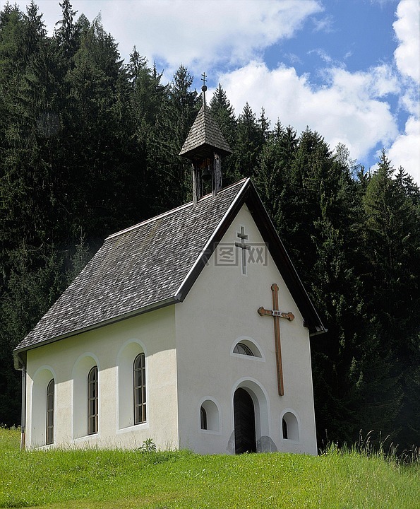 小教堂,草地,森林