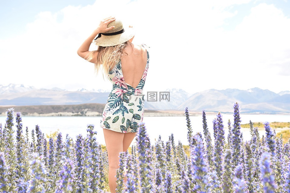 旅行,妇女,鲜花