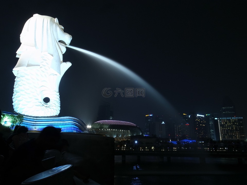 夜景,新加坡,鱼尾狮