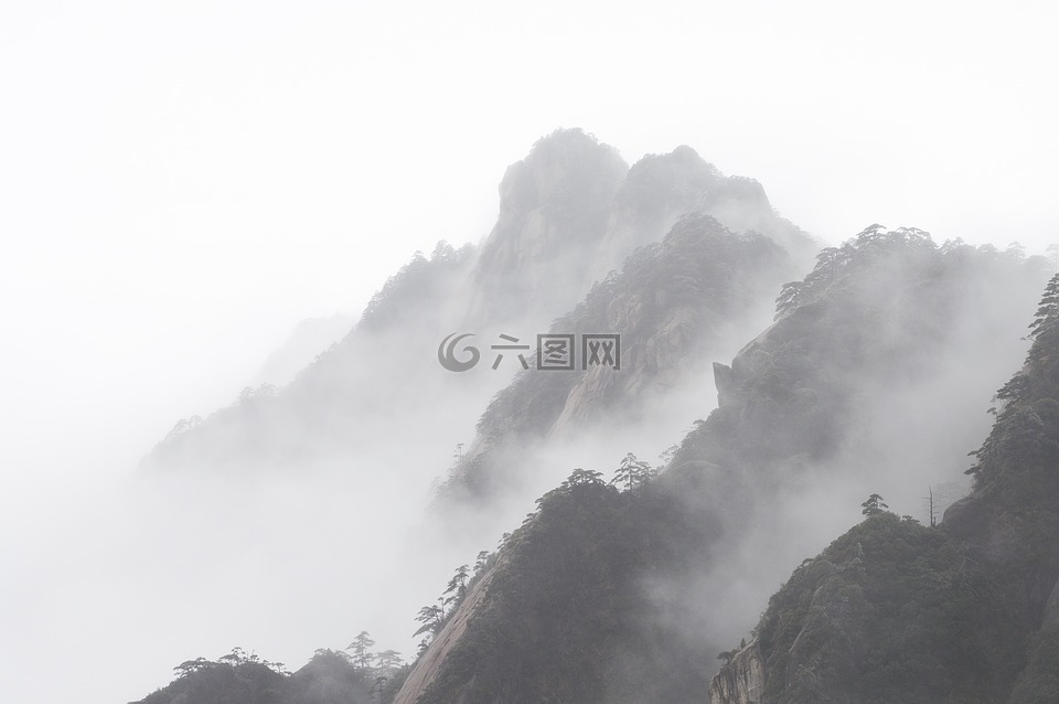 黃山,冬天,雲霧