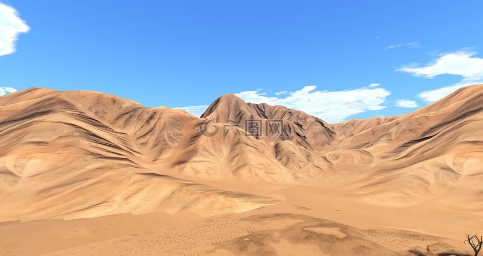 沙漠,沙,山