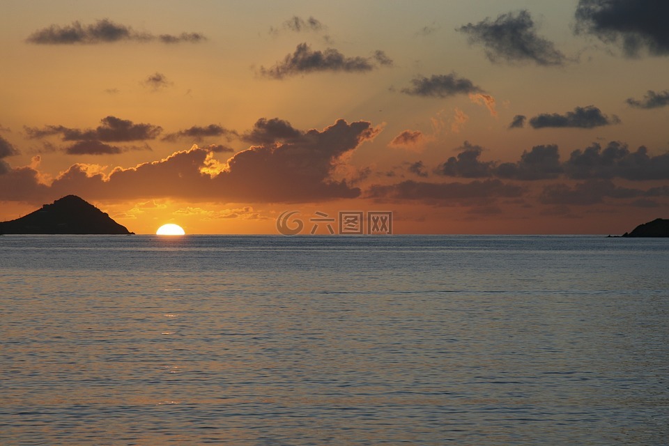 海滩日出,加勒比海,圣托马斯