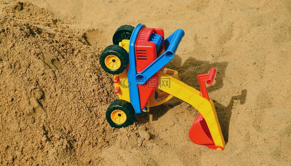 沙,沙滩玩具,挖掘机