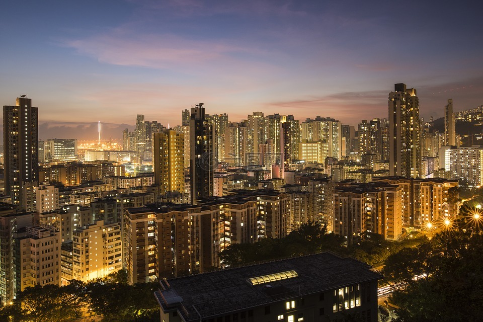 香港,天际线,夜