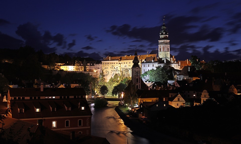 捷克洛夫,夜,城堡