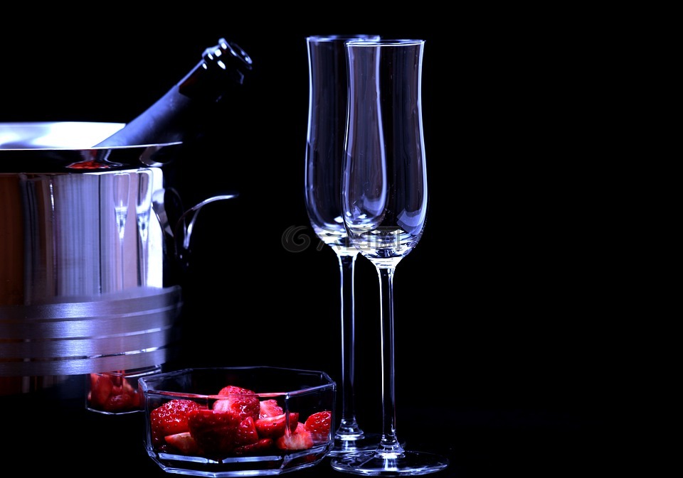 草莓,香槟酒杯,浪漫