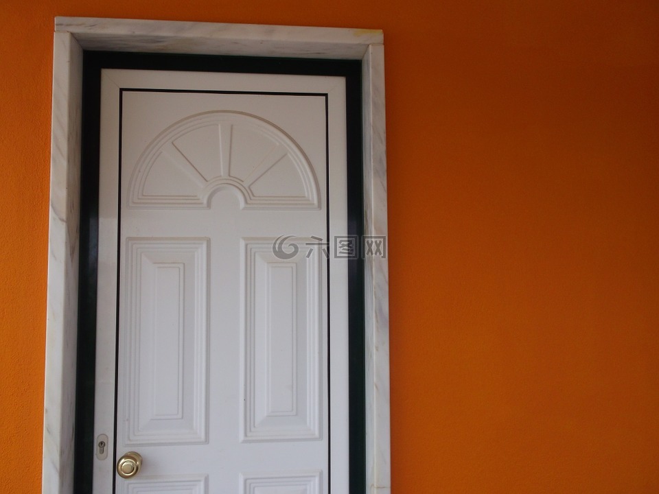 门,橙色,白
