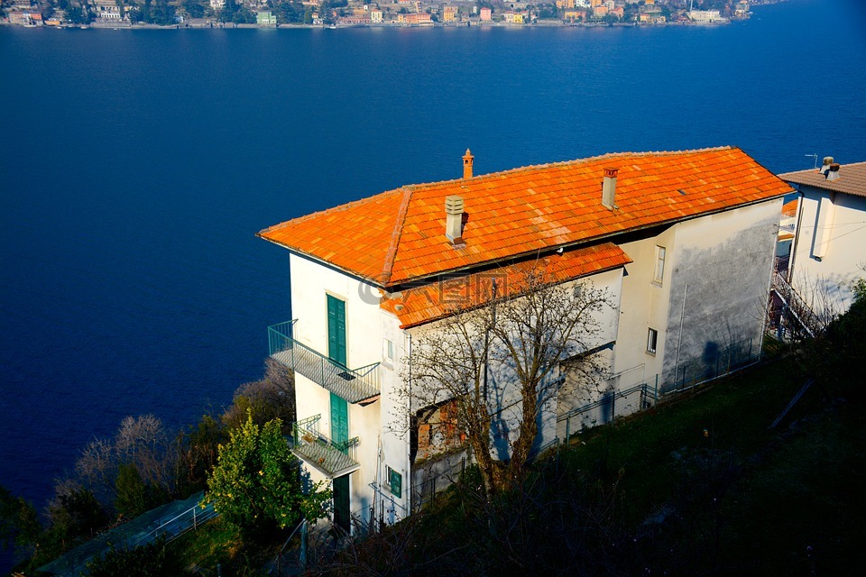 房子,湖,湖边的房子
