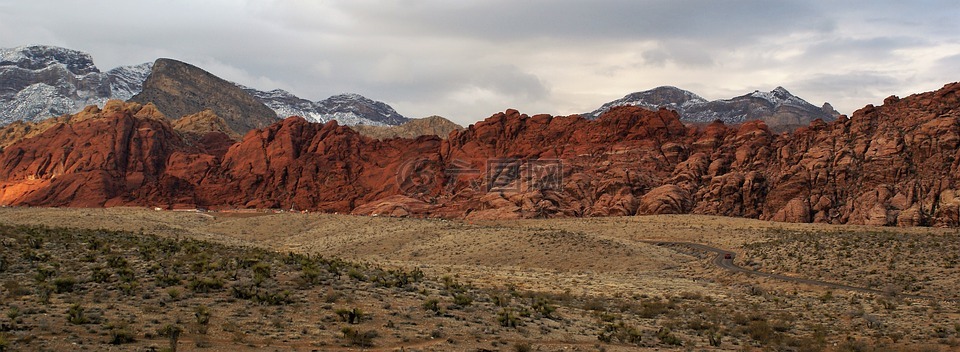 红色岩石,山,全景图