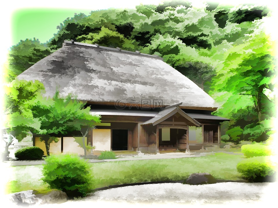 日本,农村房子,稻草