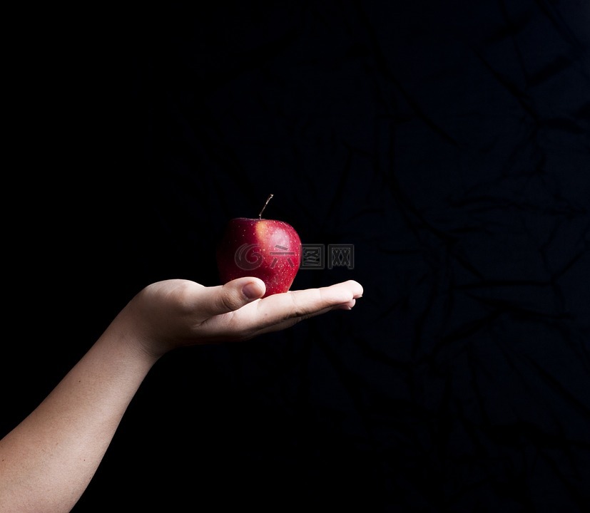 苹果,手,黑色背景