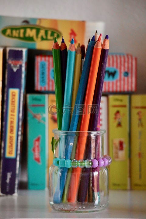 铅笔,儿童,粉彩