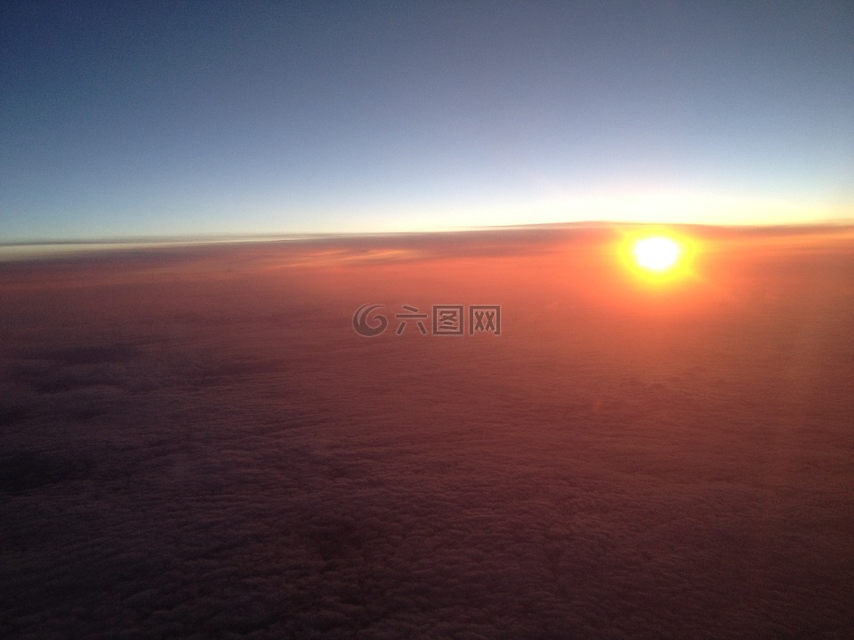 日落,飞机,窗口