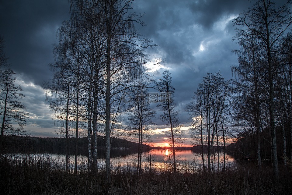 湖景,芬兰,春