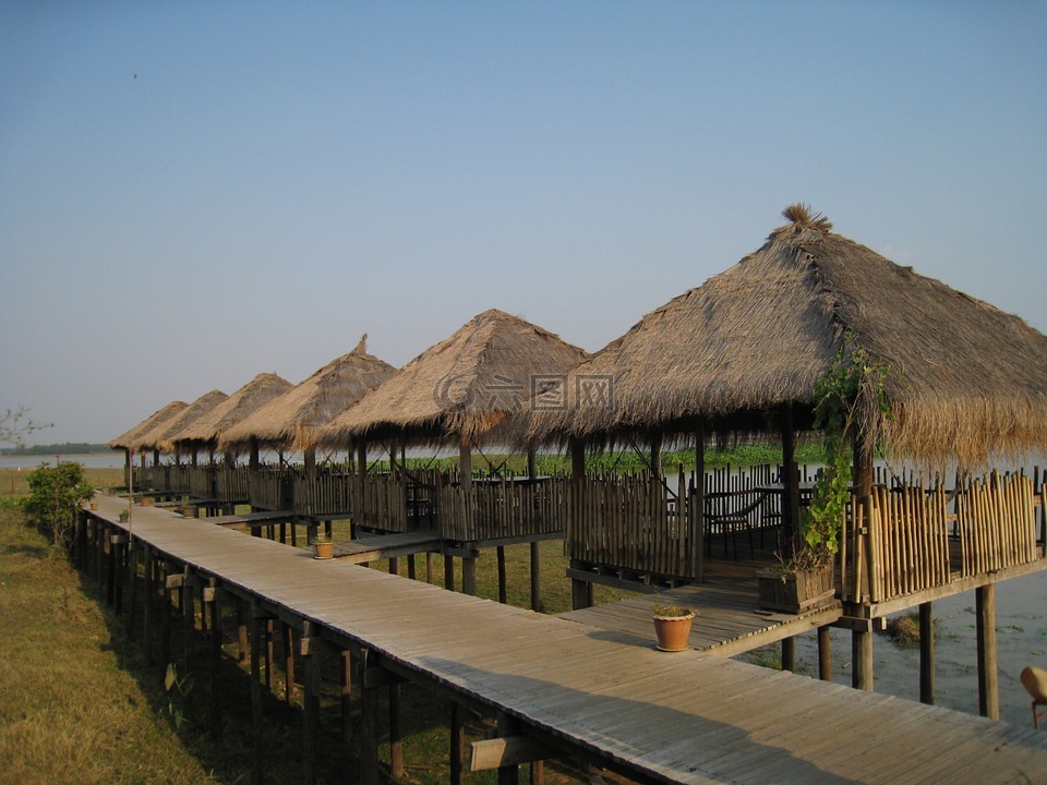 柬埔寨,吳哥,茅草屋