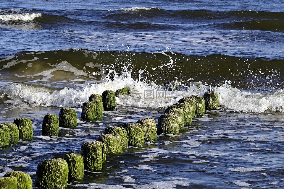 海,海浪,防波堤